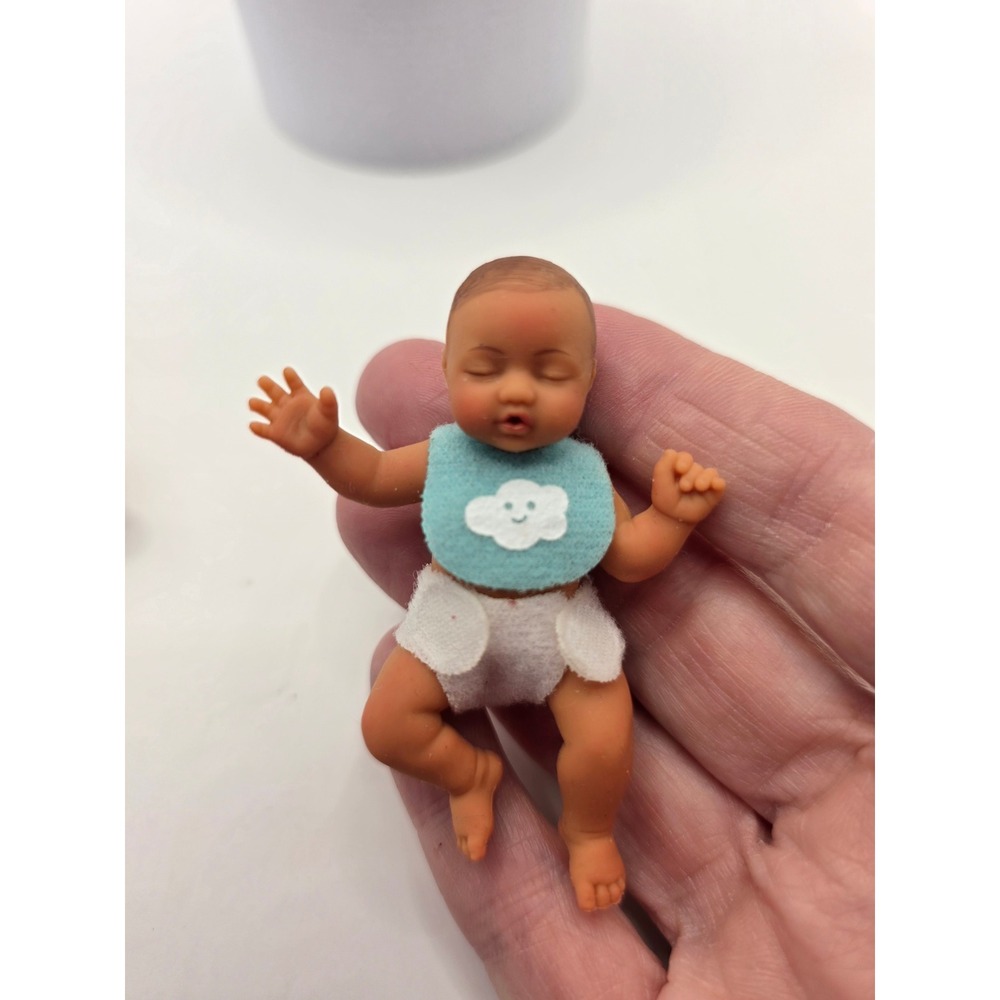 ZURU Miniature Silicone Baby Dolls Set Blue Disney Stitch Romper & Cloud Bib 3" - Picture 4 of 6